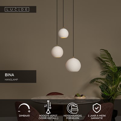 Lucide BINA - Hanglamp - Ø 40 cm - 3xE27 - Wit
